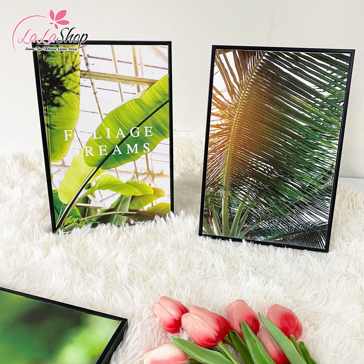 Bộ 3 Tấm Tranh Treo Tường L&aacute; Xanh V&agrave; Bươm Bướm Nghệ Thuật