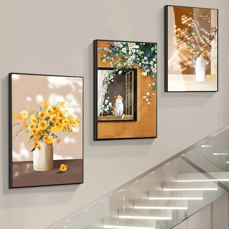 Tranh B&igrave;nh Hoa & Ch&uacute; M&egrave;o B&ecirc;n Cửa Sổ 