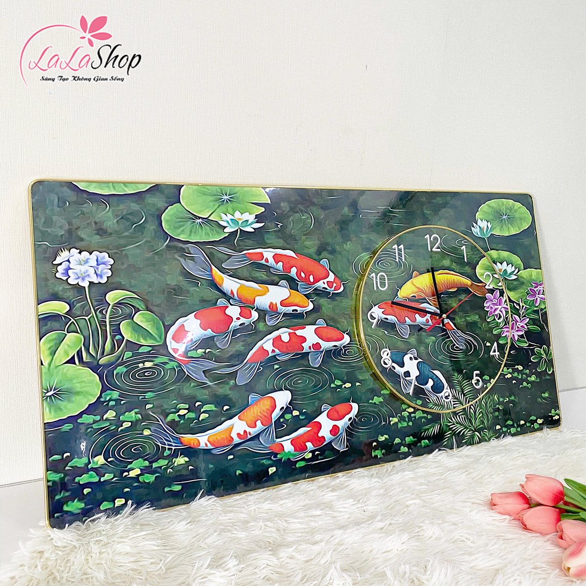 Tranh Đồng Hồ Nổi 3D Cá Chép Hoa Sen