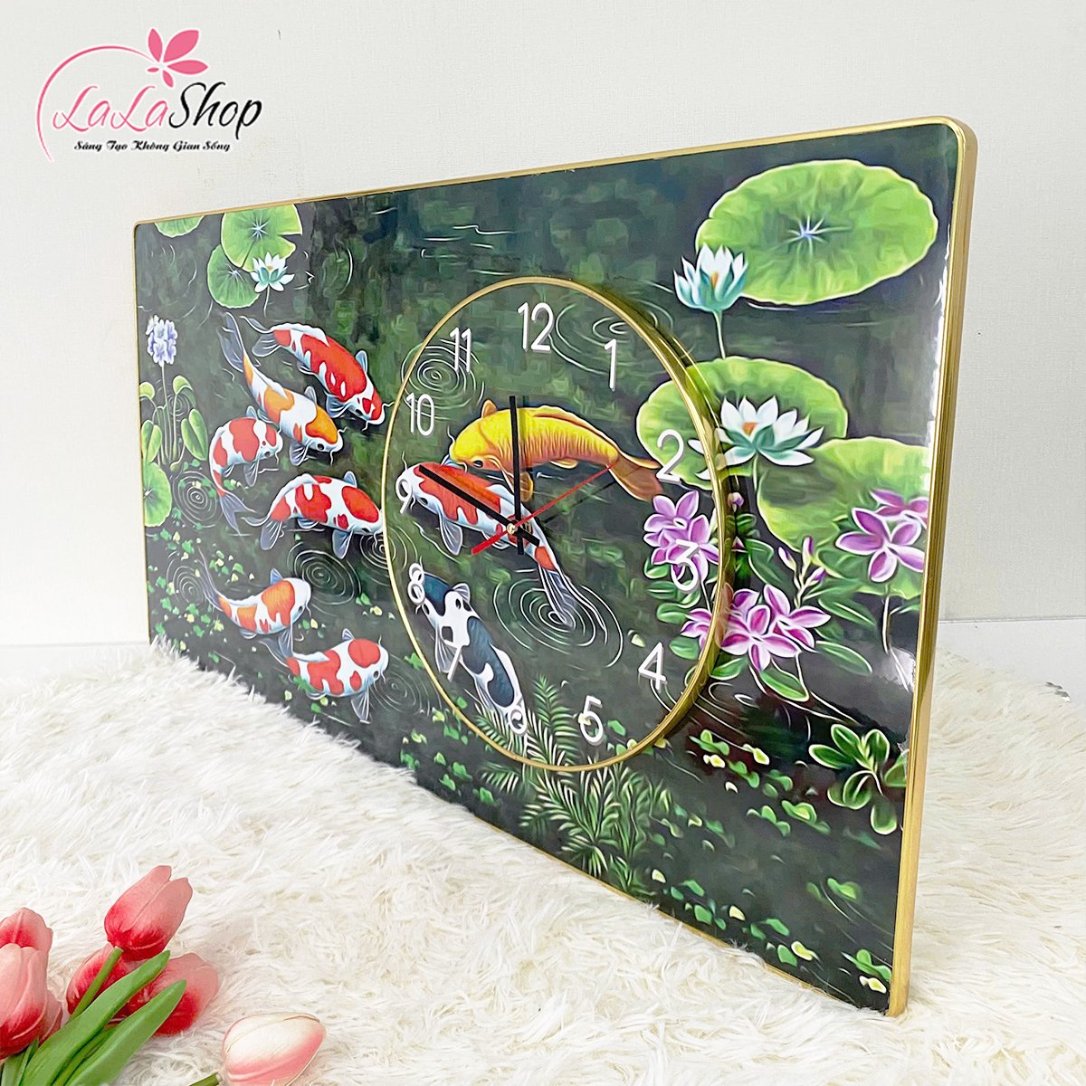 Tranh Đồng Hồ Nổi 3D Cá Chép Hoa Sen