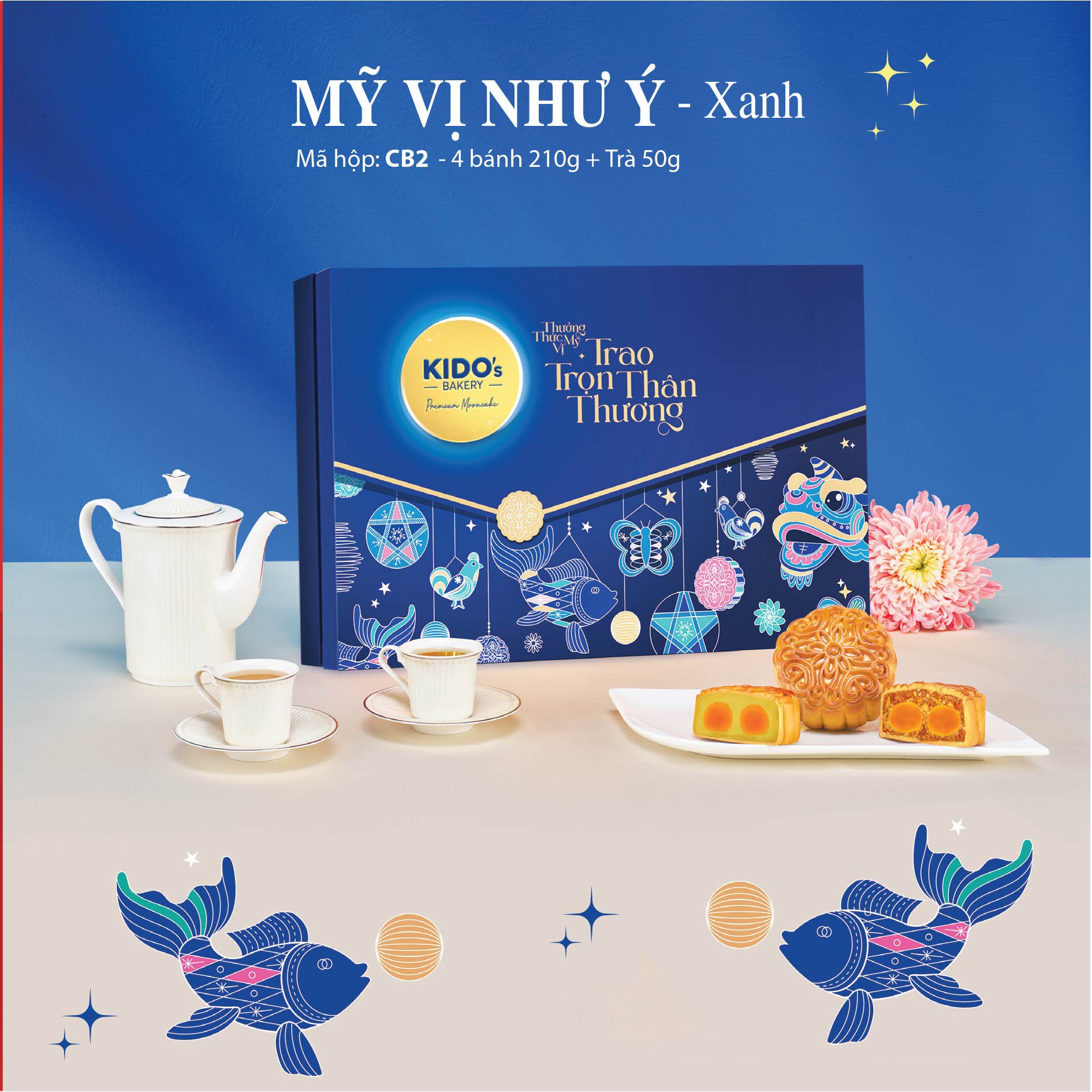 Hộp 4 B&aacute;nh Trung Thu Kido Mỹ Vị Như &Yacute; Xanh (CB2)