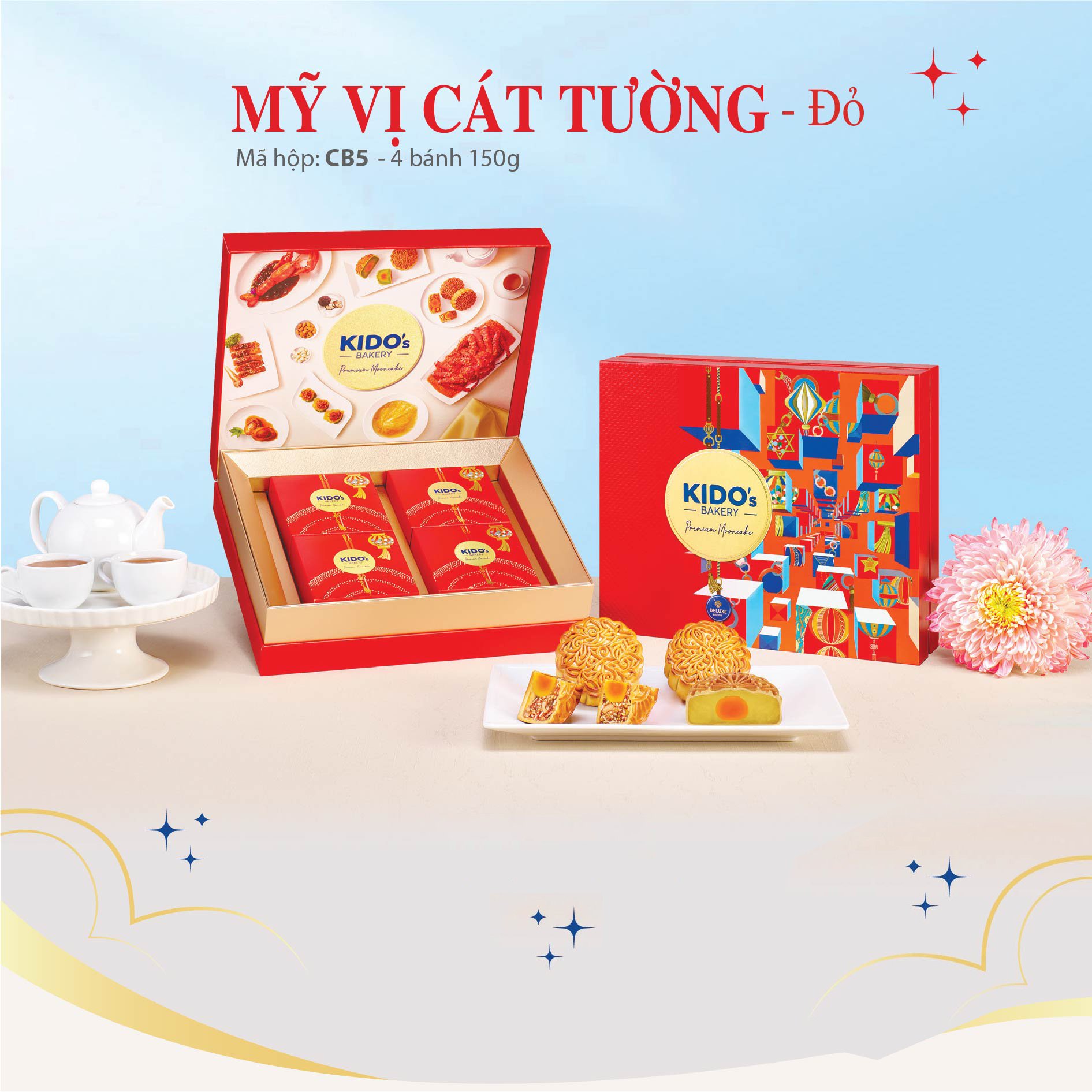 Hộp 4 B&aacute;nh Trung Thu Kido Mỹ Vị C&aacute;t Tường Đỏ (CB5)