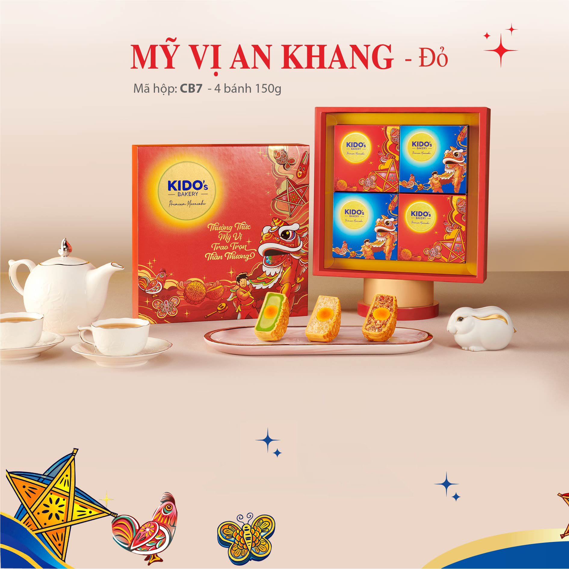 Hộp 4 B&aacute;nh Trung Thu Kido Mỹ Vị An Khang Đỏ (CB7)