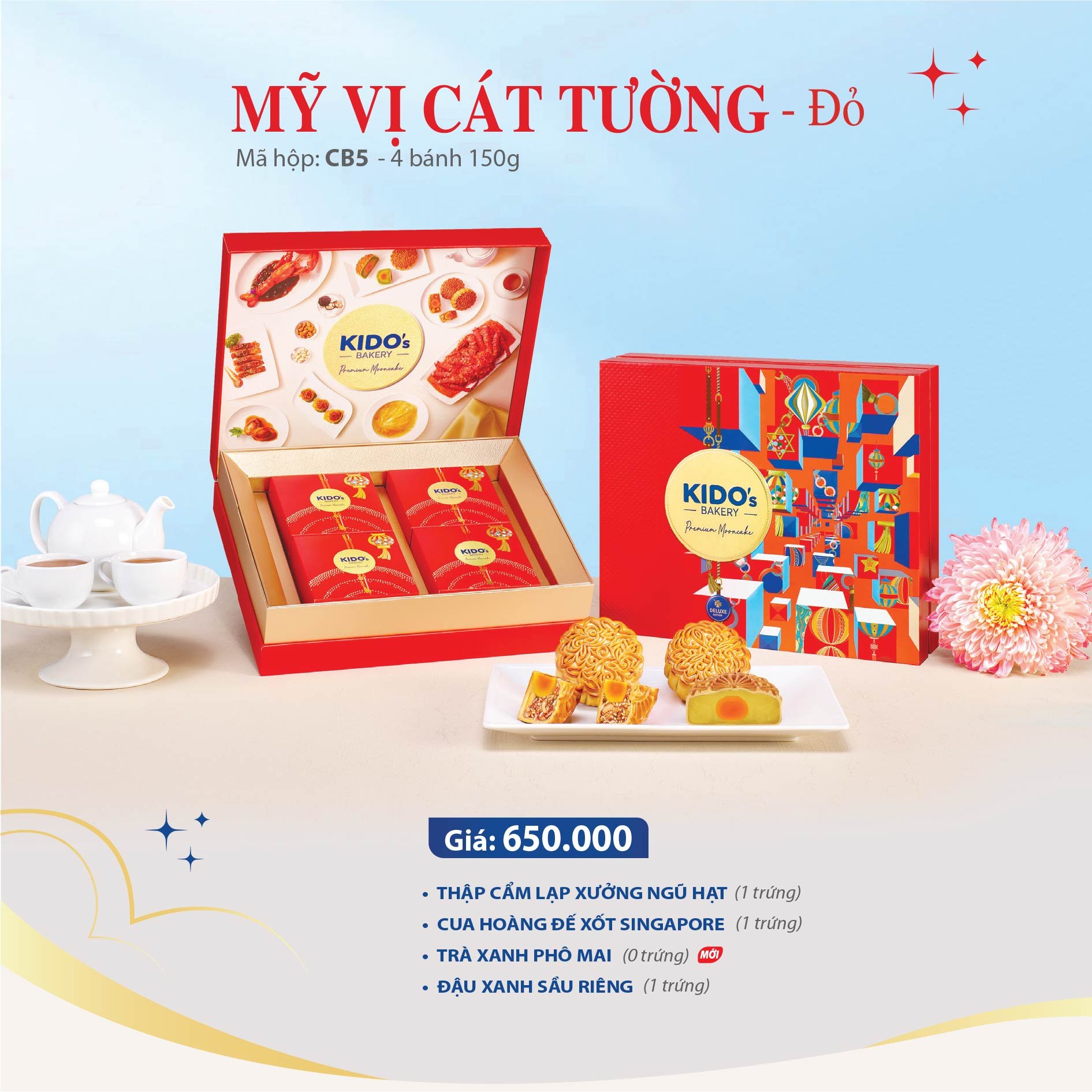 Hộp 4 B&aacute;nh Trung Thu Kido Mỹ Vị C&aacute;t Tường Đỏ (CB5)