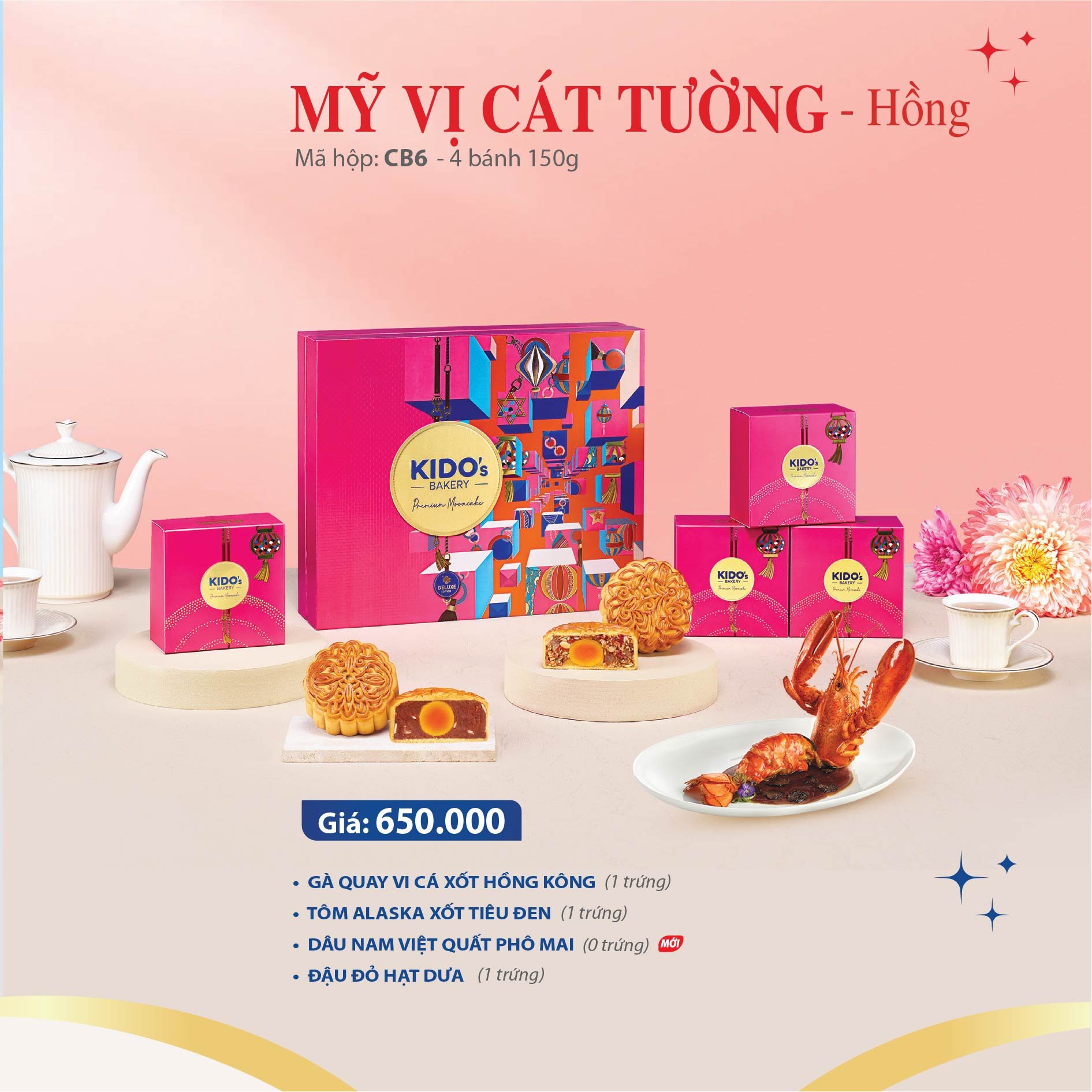 Hộp 4 B&aacute;nh Trung Thu Kido Mỹ Vị C&aacute;t Tường Hồng (CB5)