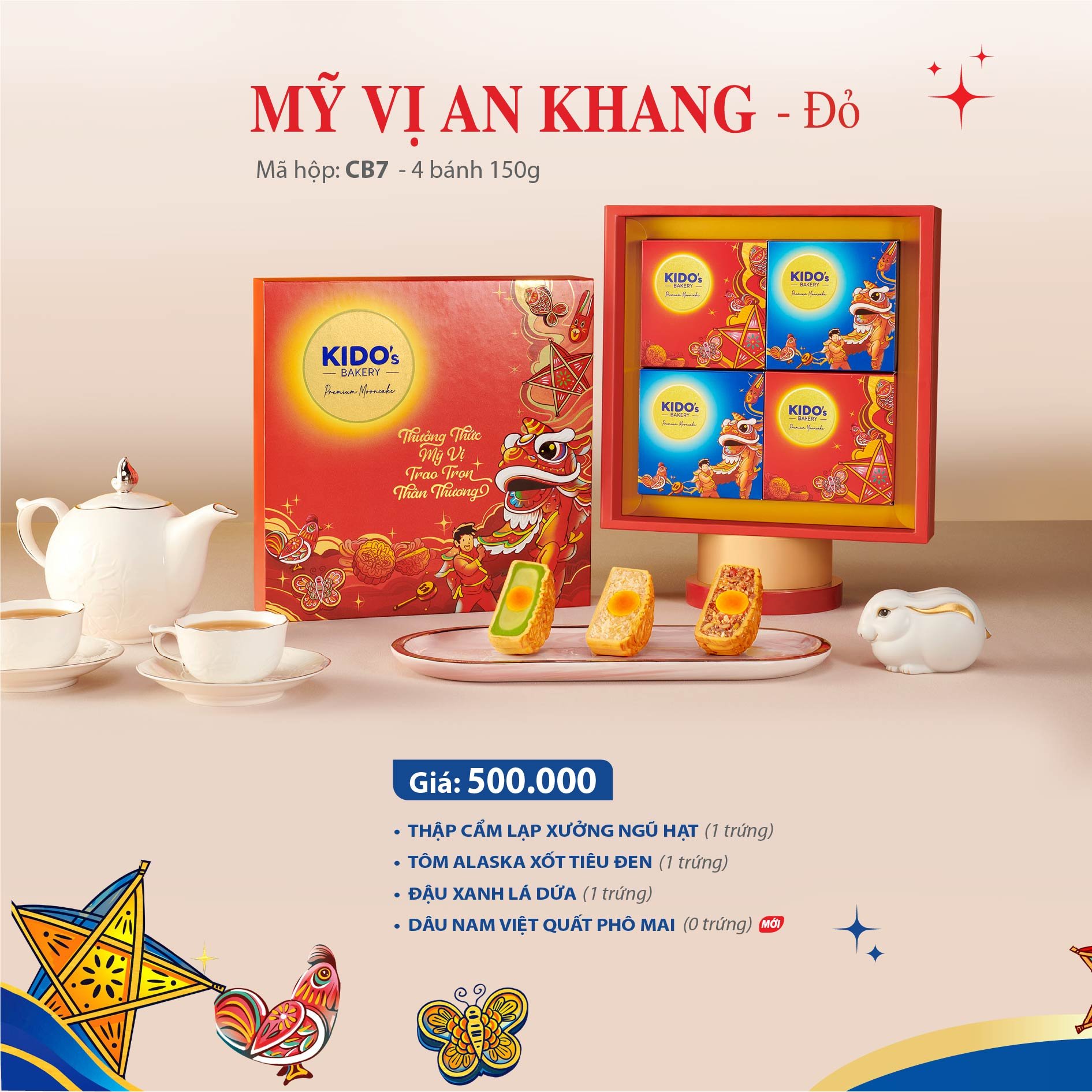 Hộp 4 B&aacute;nh Trung Thu Kido Mỹ Vị An Khang Đỏ (CB7)