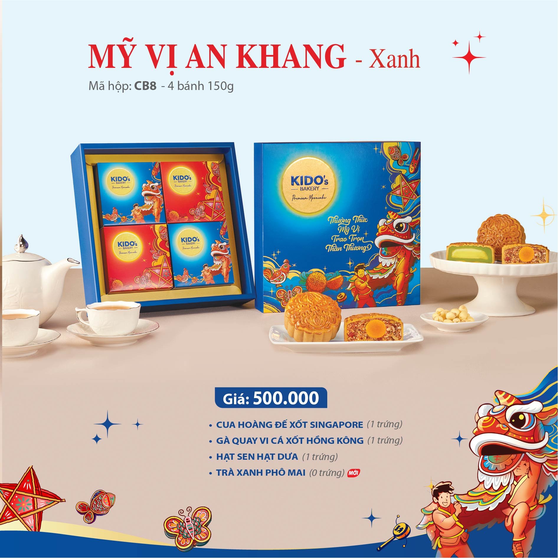 Hộp 4 B&aacute;nh Trung Thu Kido Mỹ Vị An Khang Xanh (CB4)