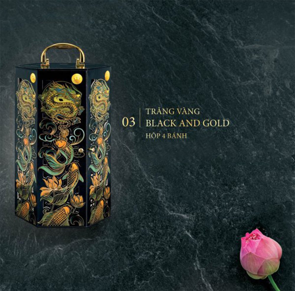 B&aacute;nh Trung Thu Kinh Đ&ocirc; Trăng V&agrave;ng Black And Gold Thượng Hạng Hộp 4 B&aacute;nh (G4)