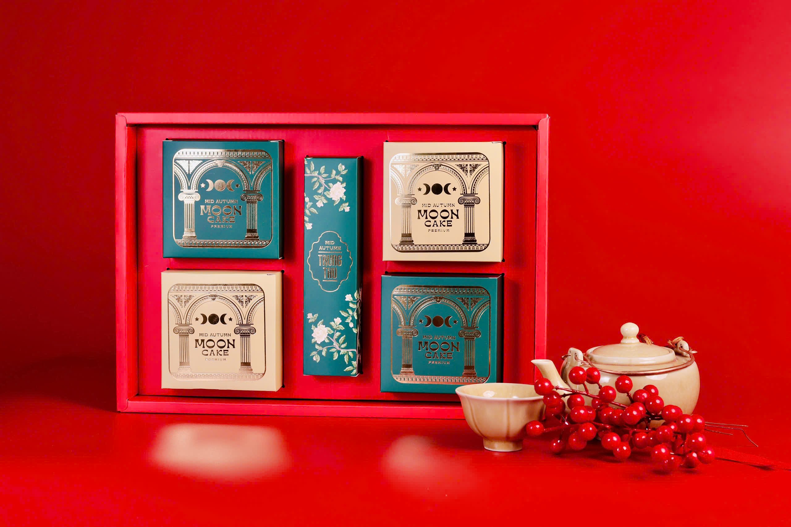 Hộp 4 B&aacute;nh Trung Thu T&acirc;n D&acirc;n Lợi Song Hạc Vinh Hoa