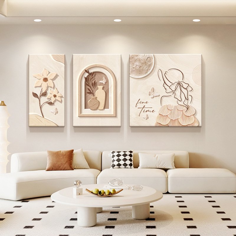 Tranh Canvas Treo Tường Bộ 3 Tấm Cô Gái Và Hoa Nghệ Thuật