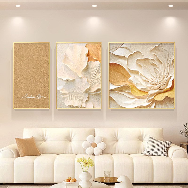 Tranh Canvas Treo Tường Bộ 3 Tấm Cô Gái Và Hoa Nghệ Thuật