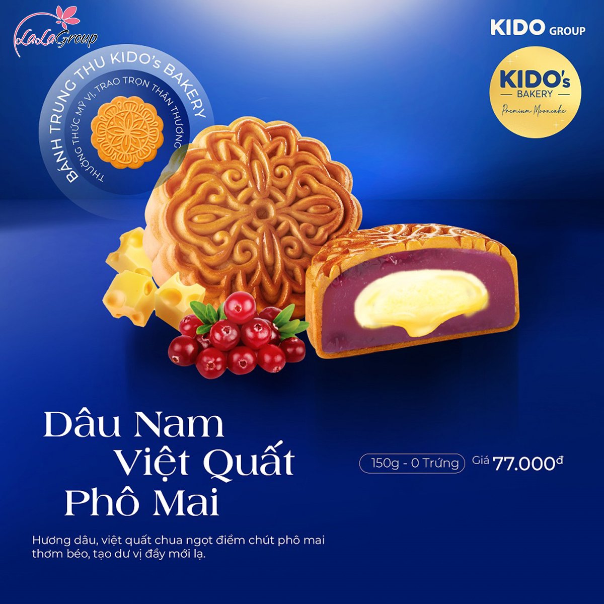 B&aacute;nh Trung Thu KIDO D&acirc;u Nam Việt Quất Pho Mai 0 trứng 150g (DP0)
