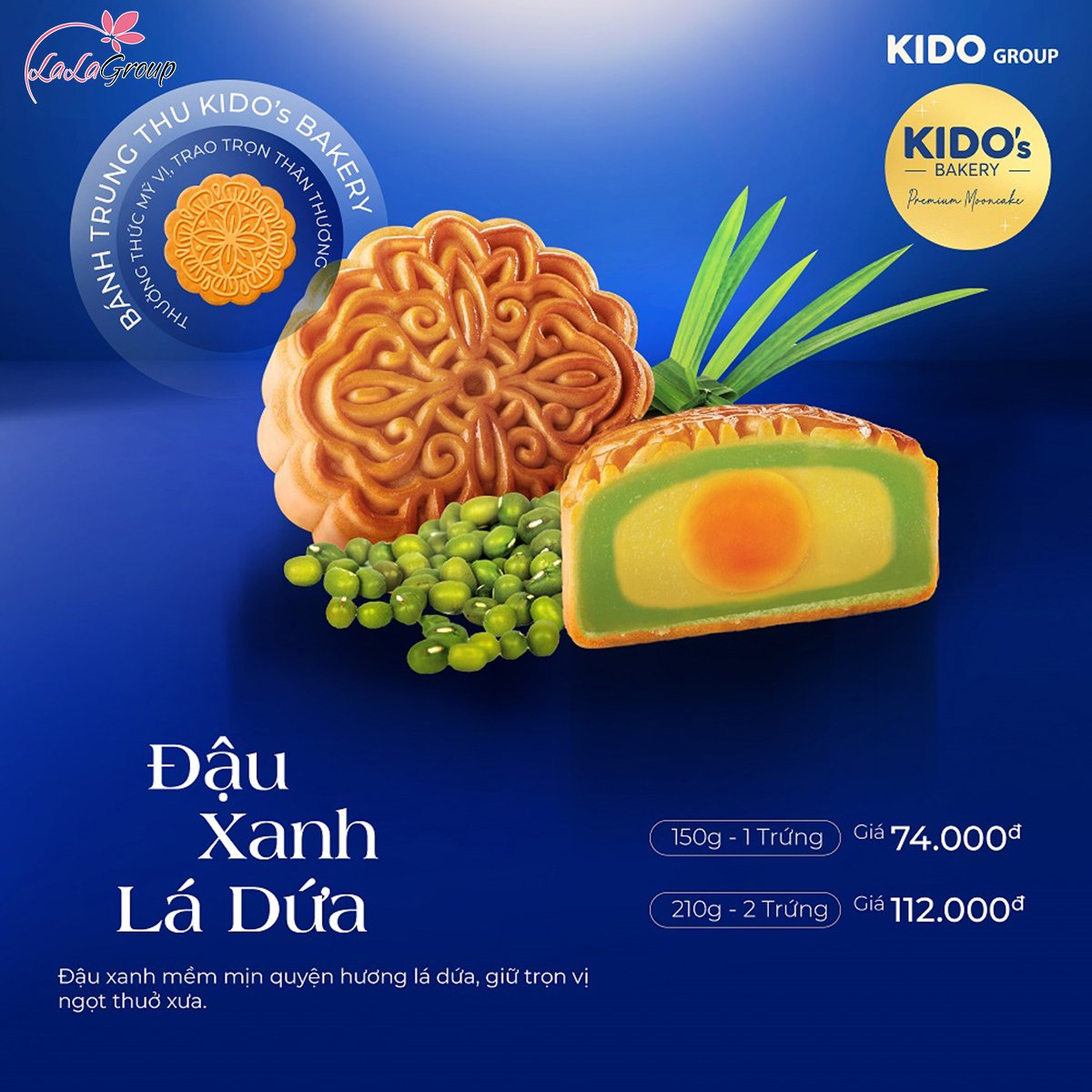 B&aacute;nh trung thu Kido đậu xanh l&aacute; dứa 1 trứng 150g (DL1)