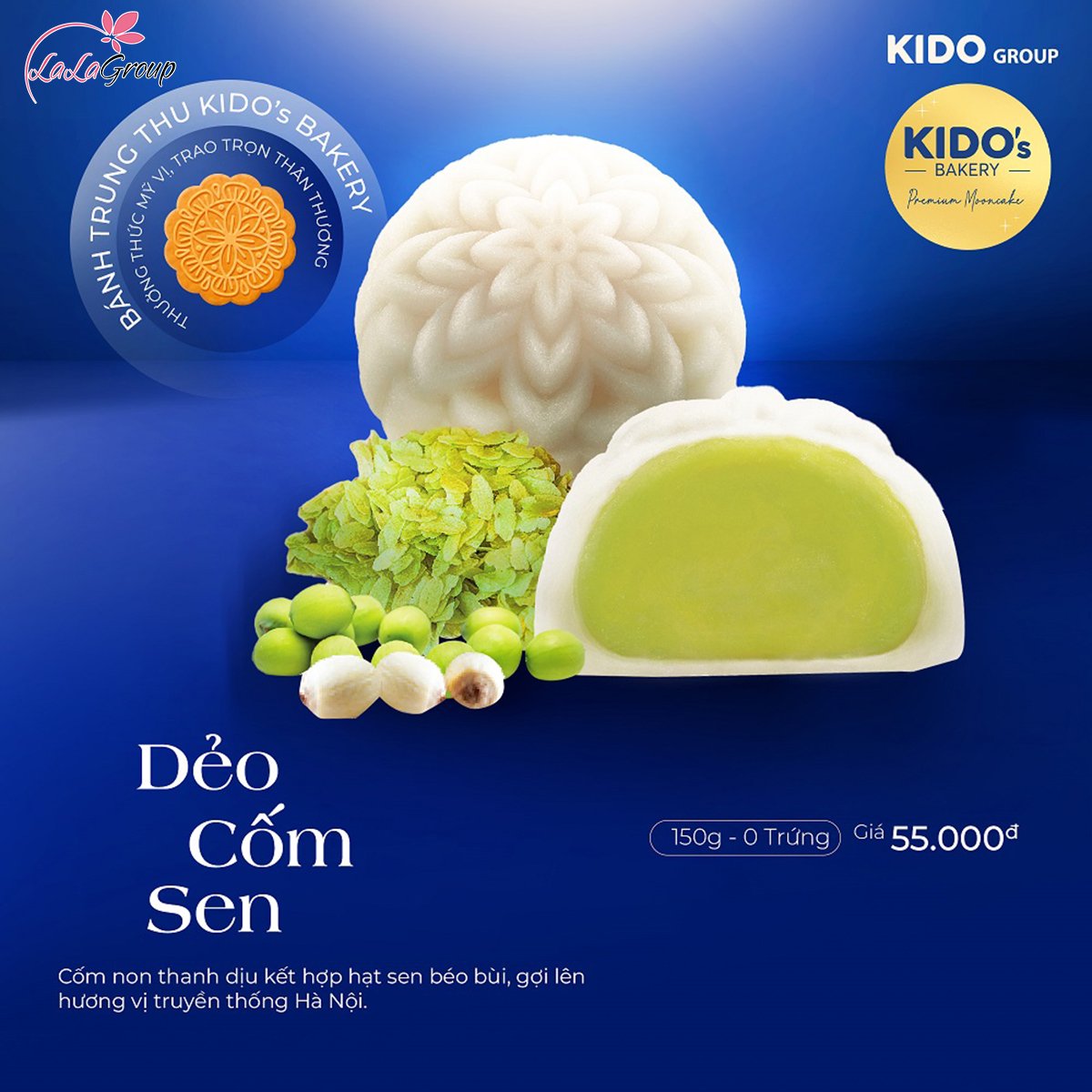B&aacute;nh Trung Thu Kido Dẻo Cốm Sen 0 trứng 150gr (DCS)