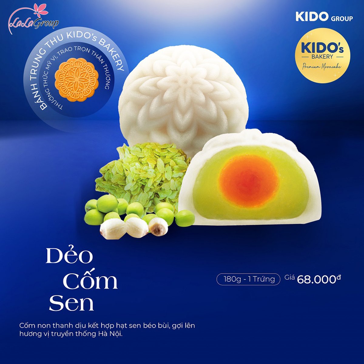 B&aacute;nh Trung Thu Kido Dẻo Cốm Sen 1 trứng 180gr (DCS1)