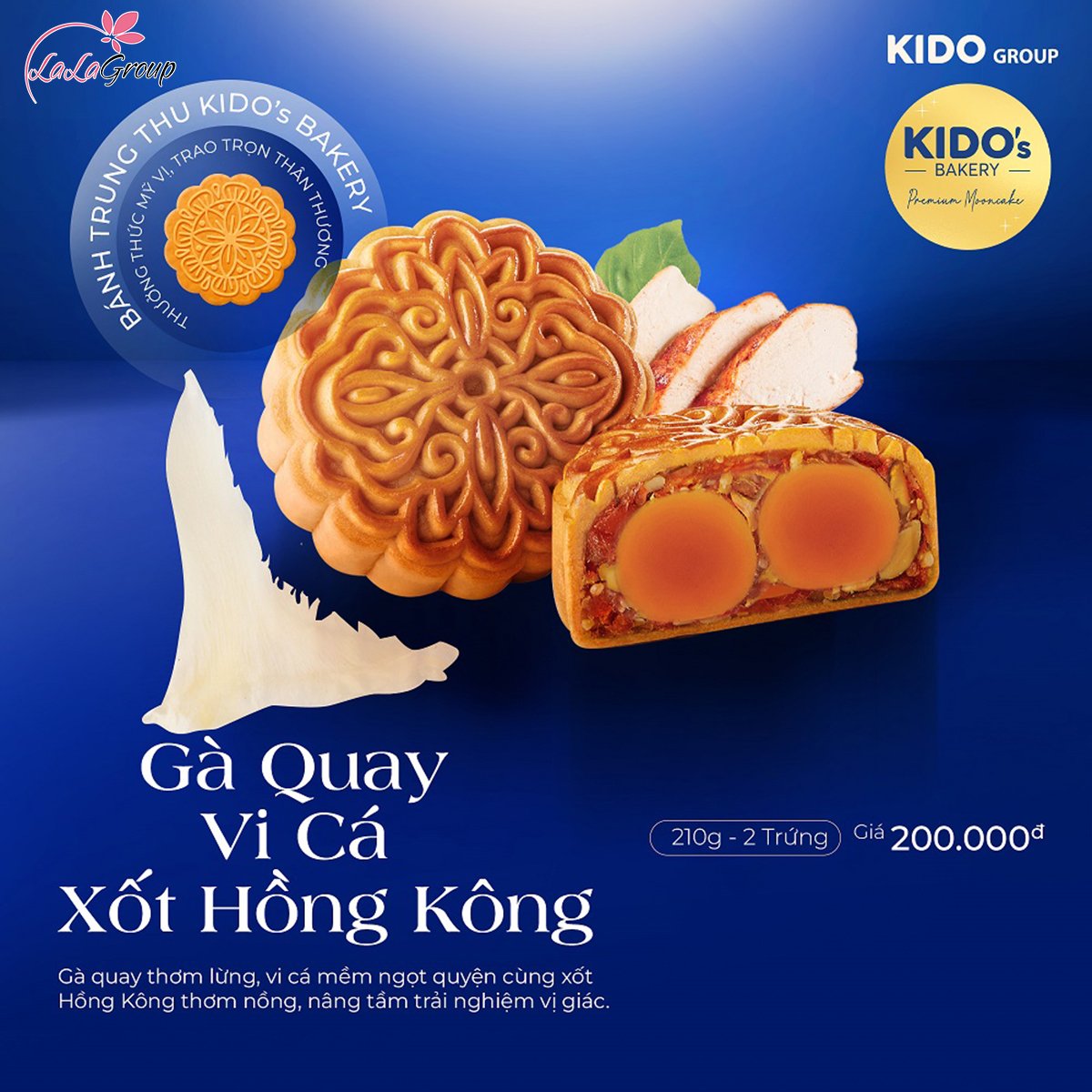 B&aacute;nh Trung Thu KIDO G&agrave; Quay Vi C&aacute; Xốt Hồng K&ocirc;ng 2 Trứng 210g (GV2)