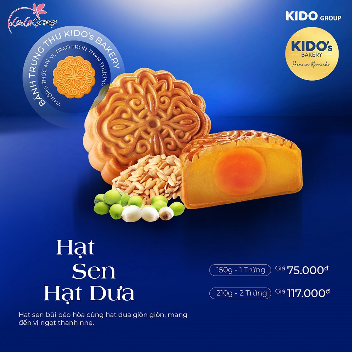 B&aacute;nh trung thu KIDO hạt sen hạt dưa 2 trứng 210g (HS2)