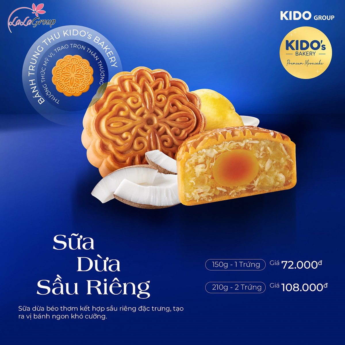B&aacute;nh Trung Thu KIDO Sữa Dừa Sầu Ri&ecirc;ng 1 trứng 150g (SR1)