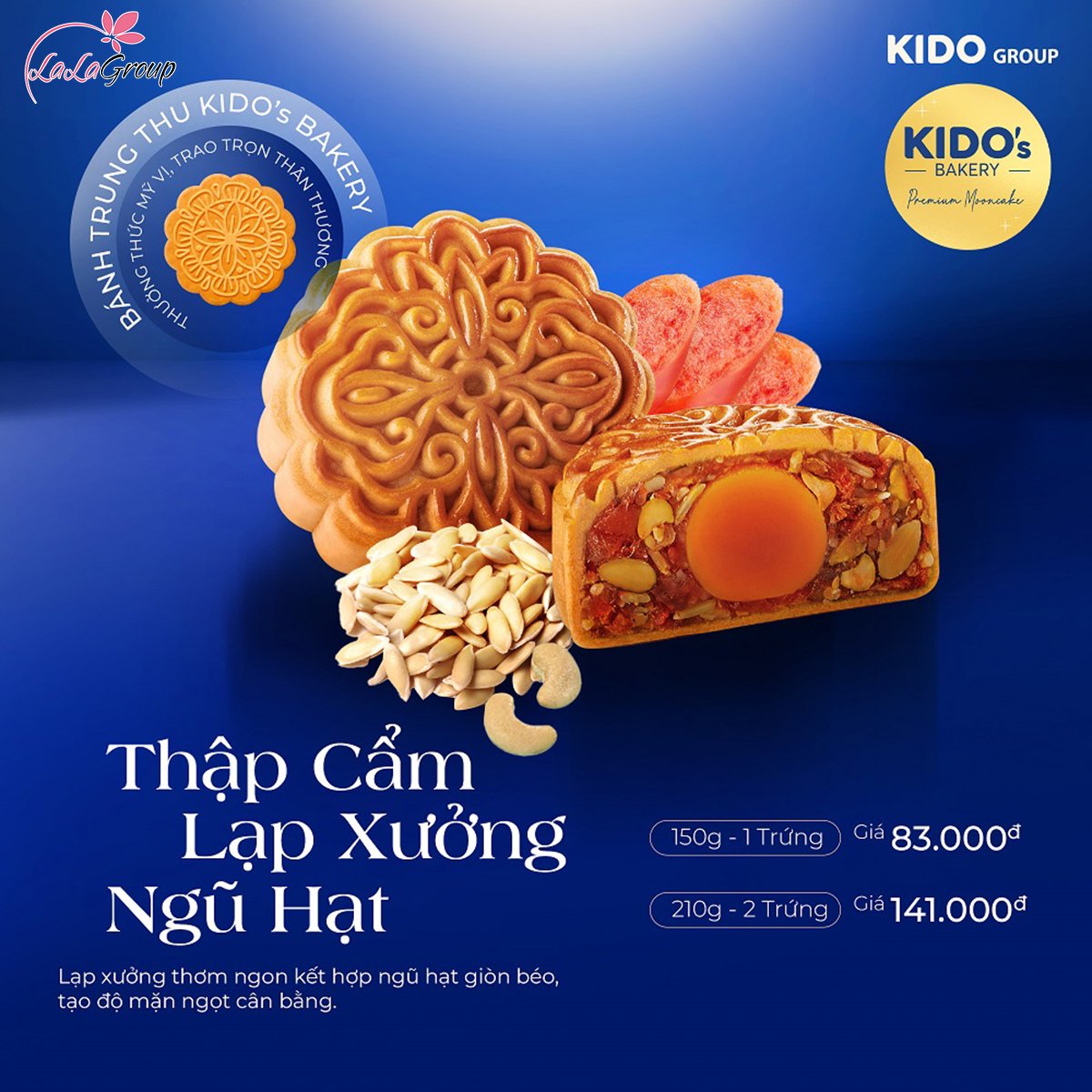 B&aacute;nh Trung Thu KIDO Thập Cẩm Lạp Xưởng Ngũ Hạt 2 Trứng 210g (SN2)