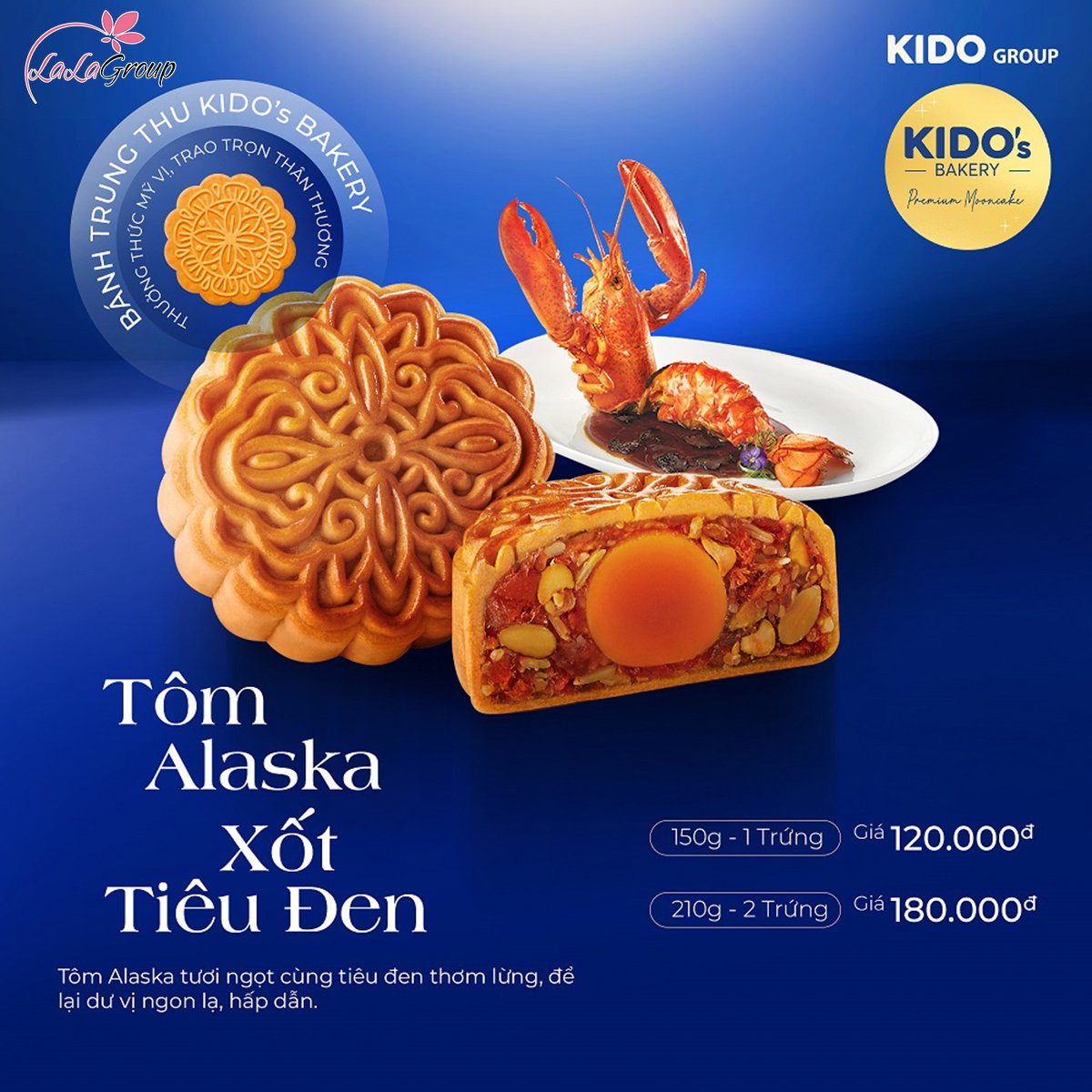 B&aacute;nh trung thu KIDO t&ocirc;m Alaska xốt ti&ecirc;u đen 2 trứng 210g (TO2)