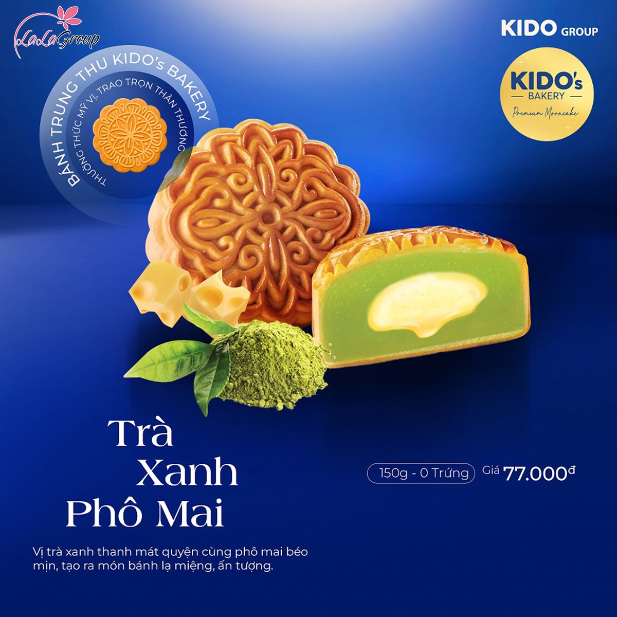 B&aacute;nh Trung Thu KIDO Tr&agrave; Xanh Phomai 0 trứng 150g (XP0)