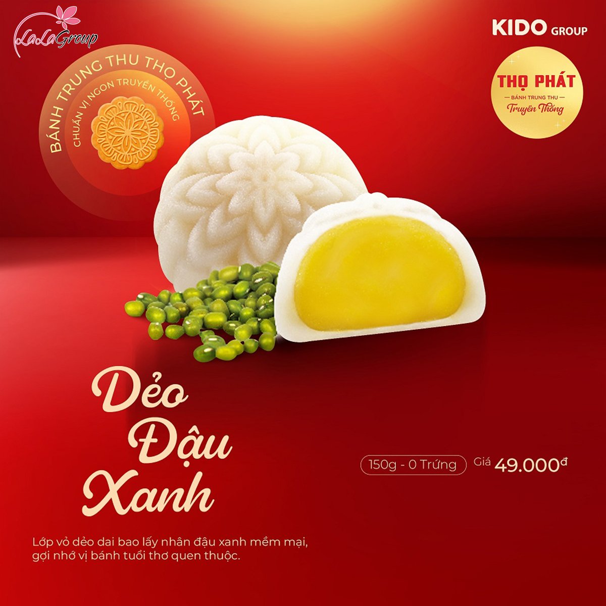 B&aacute;nh Trung Thu Thọ Ph&aacute;t Dẻo Đậu Xanh 0 Trứng 150g (DDX)