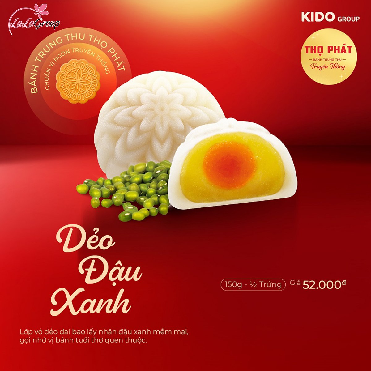 B&aacute;nh Trung Thu Thọ Ph&aacute;t Dẻo Đậu Xanh 1/2 Trứng 150g (DDX1)