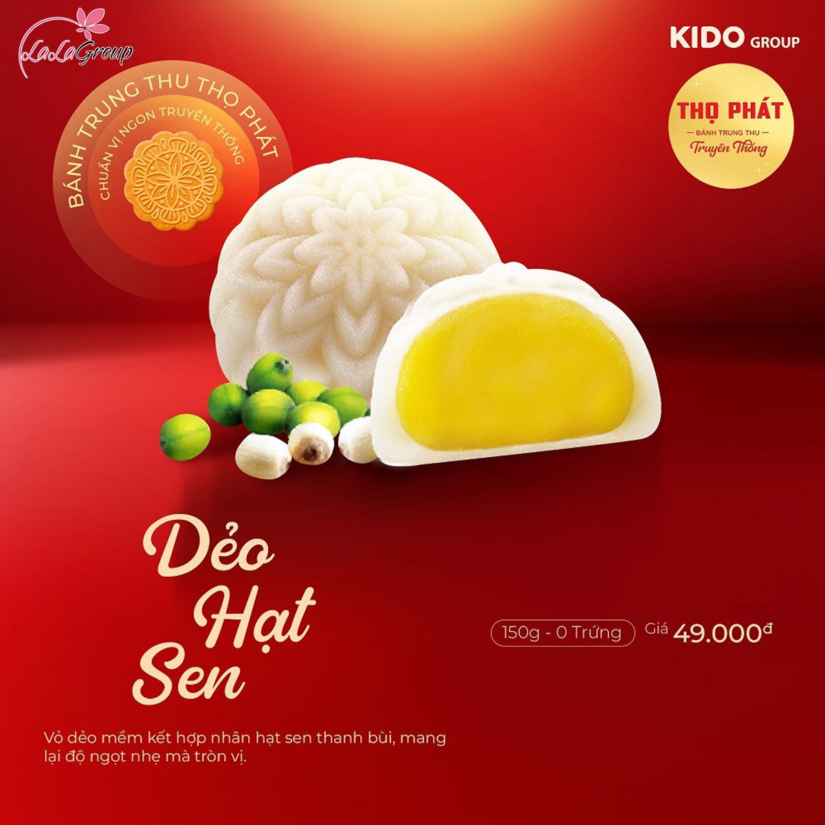 B&aacute;nh Trung Thu Thọ Ph&aacute;t Dẻo Hạt Sen 0 Trứng 150g (DHS)
