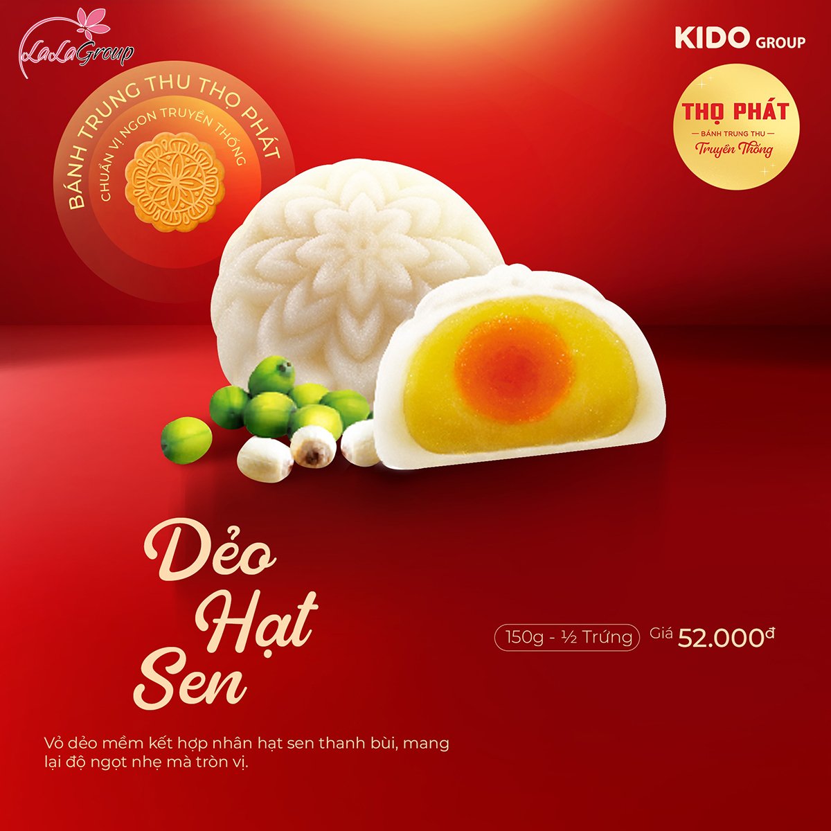 B&aacute;nh Trung Thu Thọ Ph&aacute;t Dẻo Hạt Sen 1/2 Trứng 150g (DHS1)
