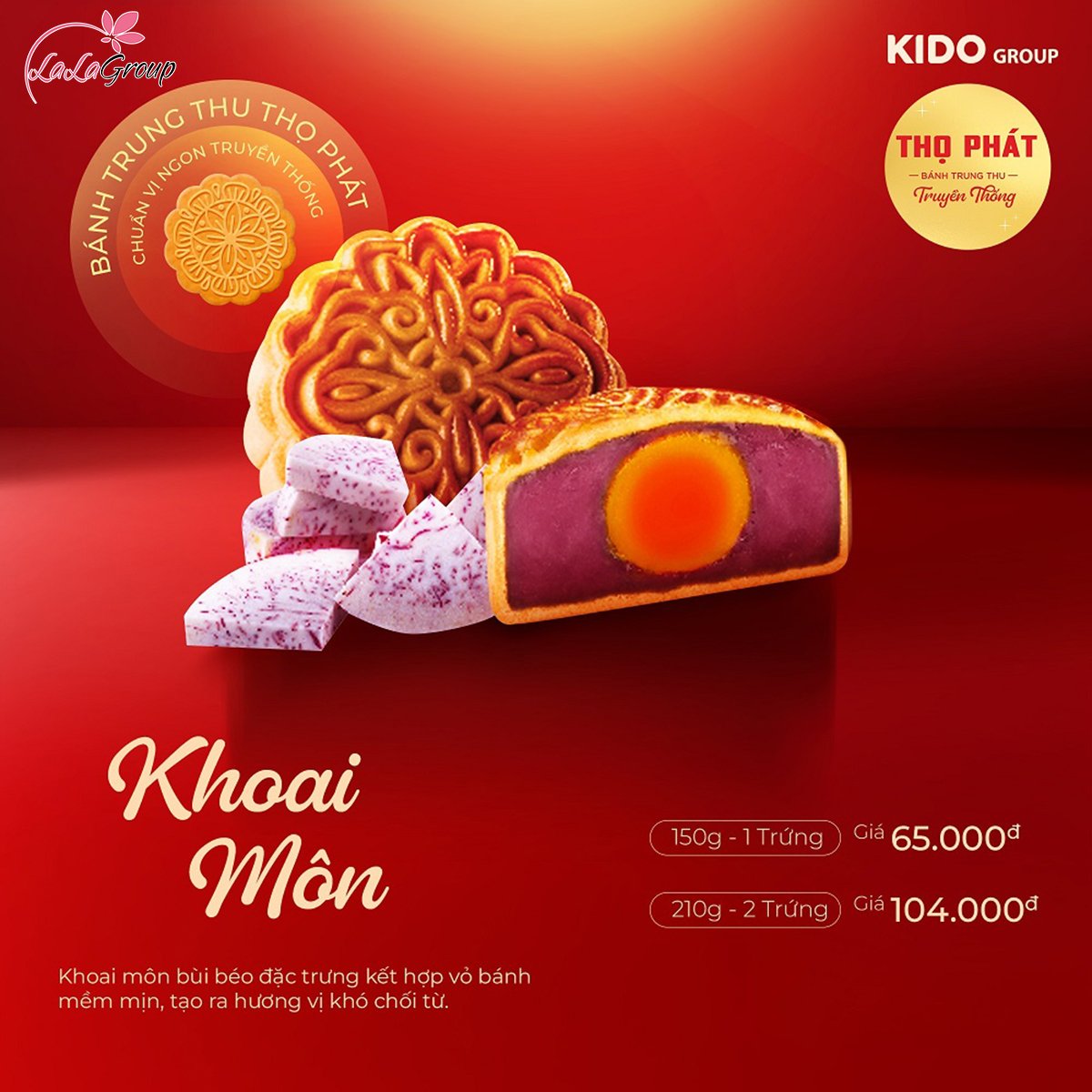 B&aacute;nh Trung Thu Thọ Ph&aacute;t Khoai M&ocirc;n 2 Trứng 210g (TM2)