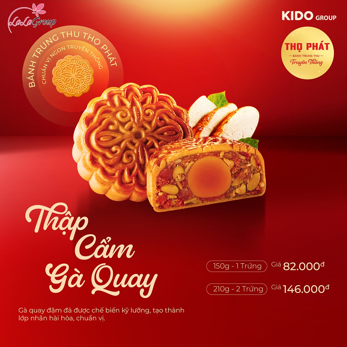 B&aacute;nh Trung Thu Thọ Ph&aacute;t Thập Cẩm G&agrave; Quay 2 Trứng 210g (TG2)