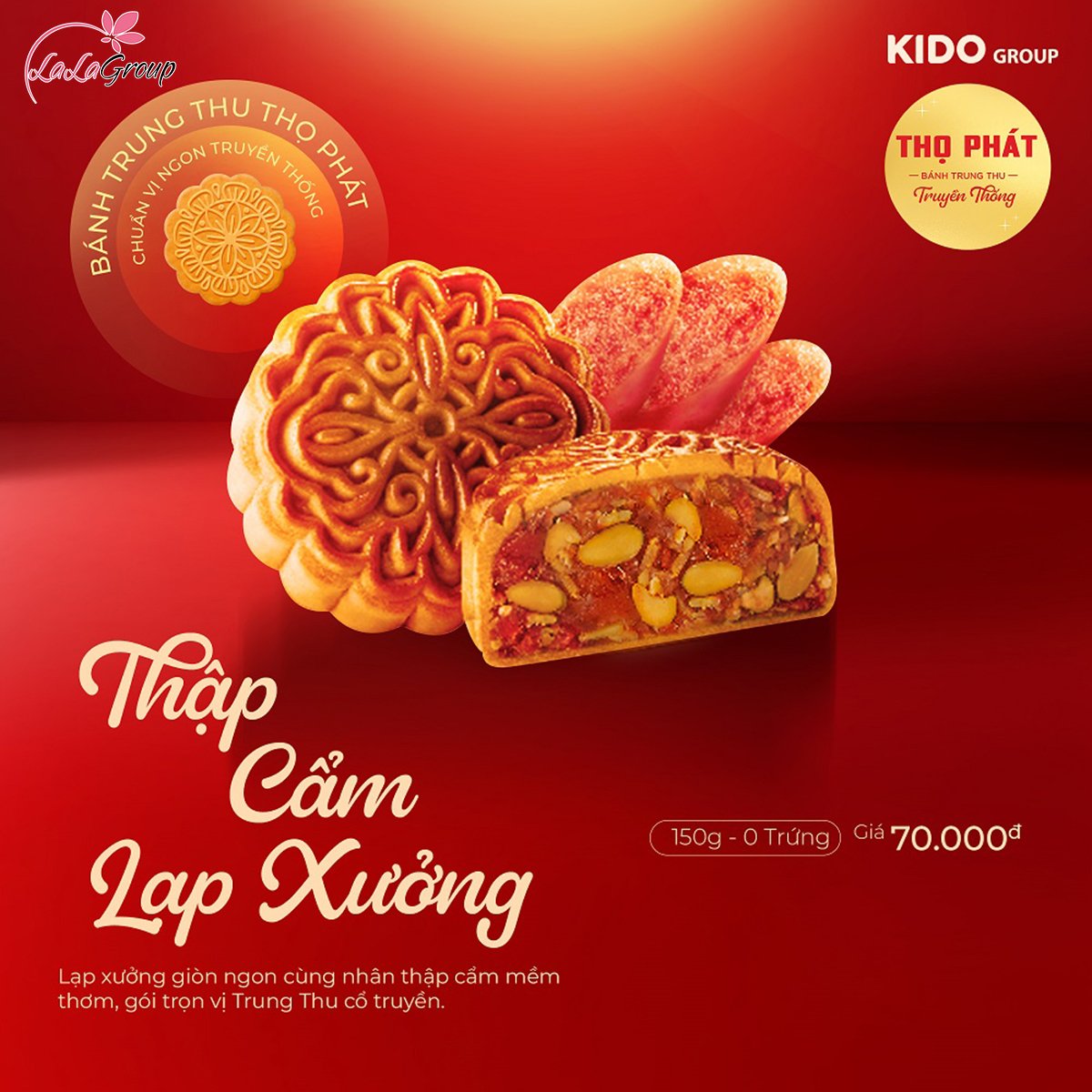 B&aacute;nh Trung Thu Thọ Ph&aacute;t Thập Cẩm Lạp Xưởng 0 Trứng 150g (TT0)