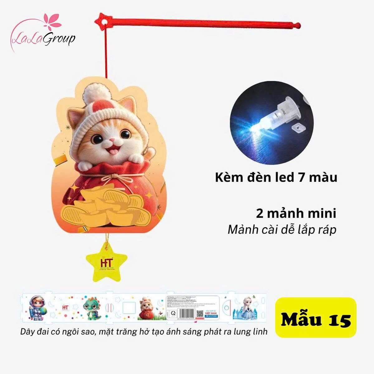 Lồng Đ&egrave;n Trung Thu 2 Mảnh B&eacute; M&egrave;o Thần T&agrave;i