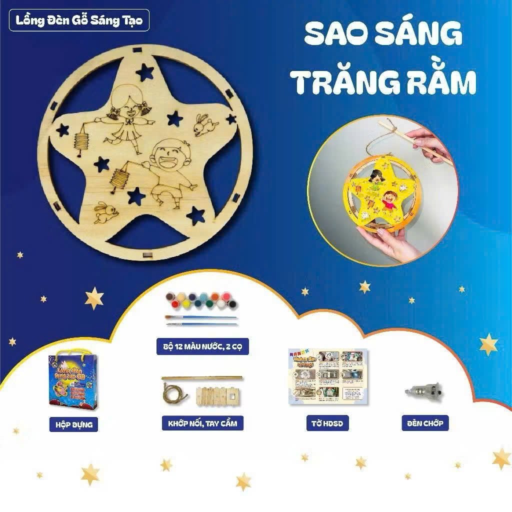 Lồng Đ&egrave;n Trung Thu Bằng Gỗ Nhiều Mẫu K&egrave;m Đ&egrave;n