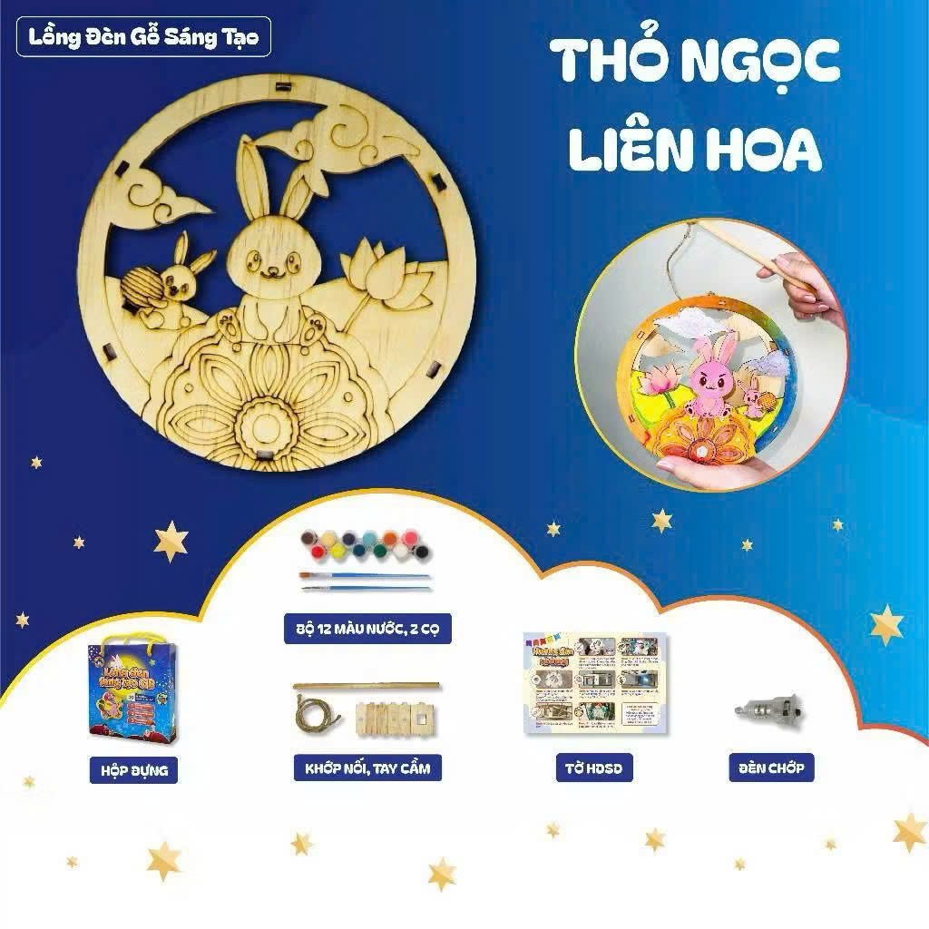 Lồng Đ&egrave;n Trung Thu Bằng Gỗ Nhiều Mẫu K&egrave;m Đ&egrave;n