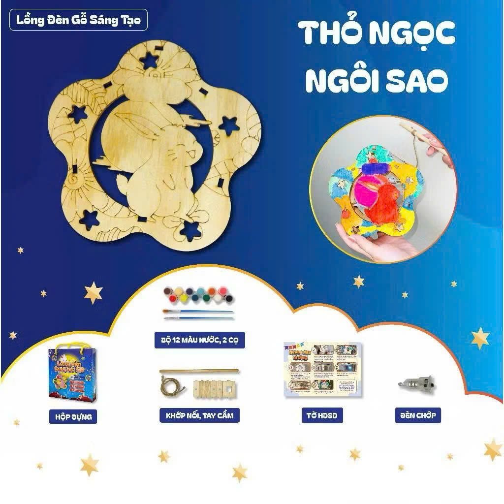 Lồng Đ&egrave;n Trung Thu Bằng Gỗ Nhiều Mẫu K&egrave;m Đ&egrave;n