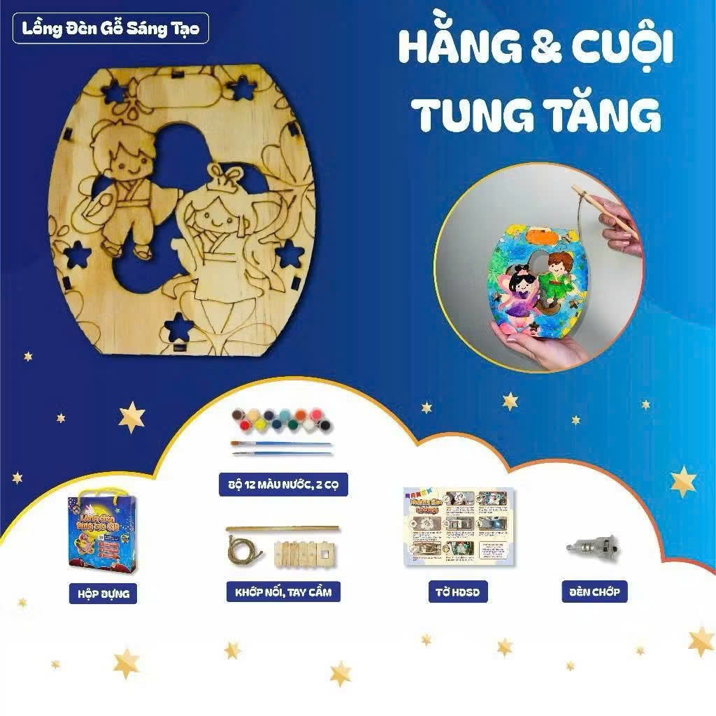 Lồng Đ&egrave;n Trung Thu Bằng Gỗ Nhiều Mẫu K&egrave;m Đ&egrave;n