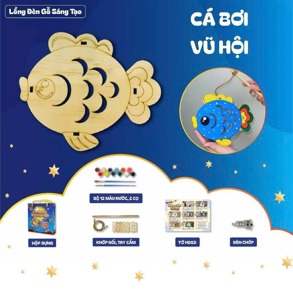 Lồng Đ&egrave;n Trung Thu Bằng Gỗ Nhiều Mẫu K&egrave;m Đ&egrave;n