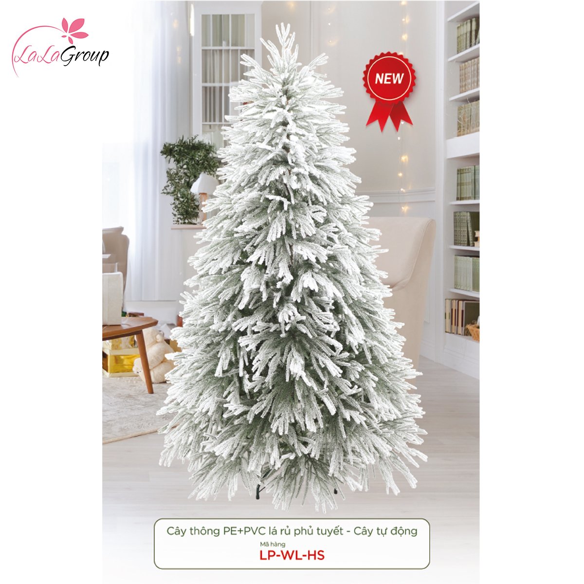 Cây thông PE PVC lá rủ phủ tuyết - Cây tự động
