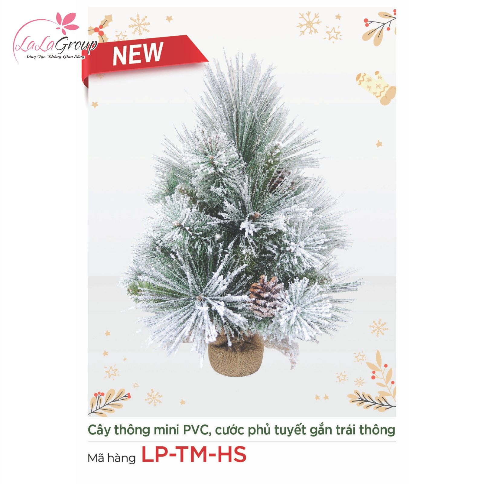 C&acirc;y th&ocirc;ng mini PVC, cước phủ tuyết gắn tr&aacute;i th&ocirc;ng