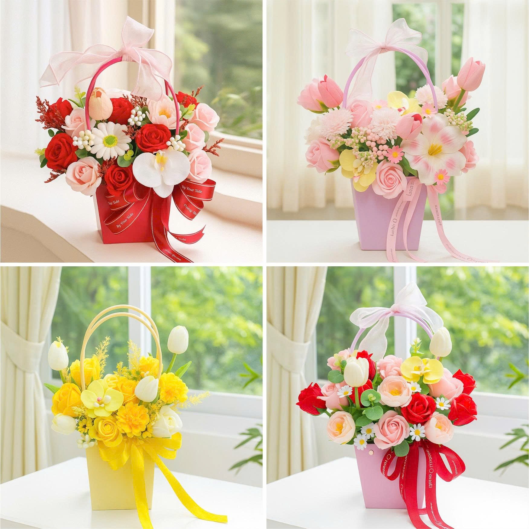 Giỏ hoa hồng s&aacute;p thơm mix nhiều loại hoa rực rỡ sắc m&agrave;u