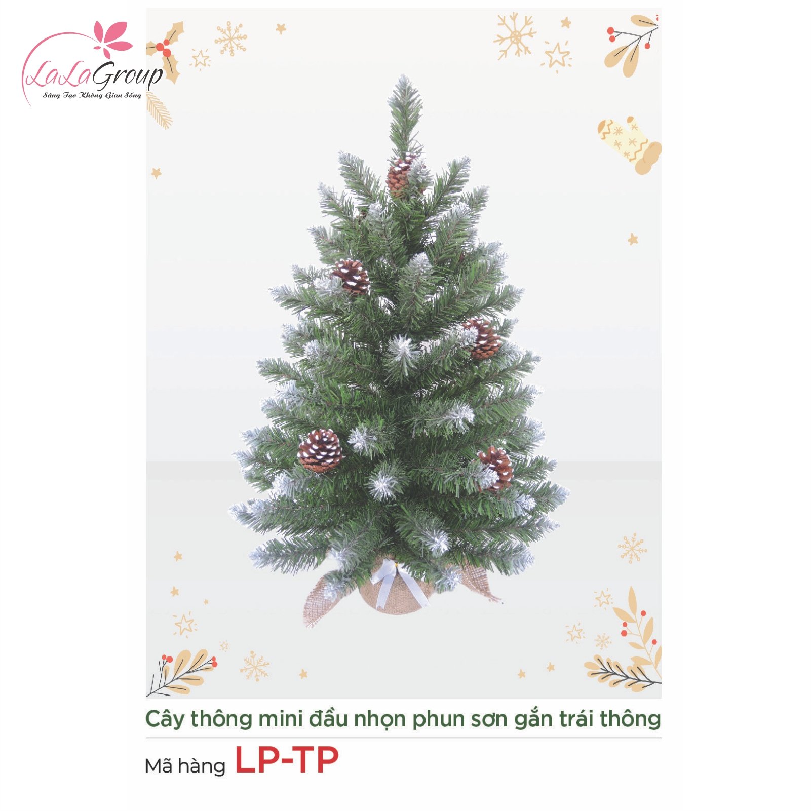 C&acirc;y th&ocirc;ng mini đầu nhọn phun sơn gắn tr&aacute;i th&ocirc;ng 60cm