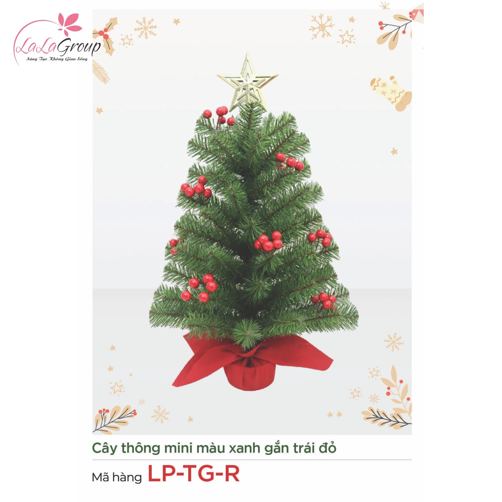 C&acirc;y Th&ocirc;ng Noel Mini Xanh Gắn Tr&aacute;i Đỏ