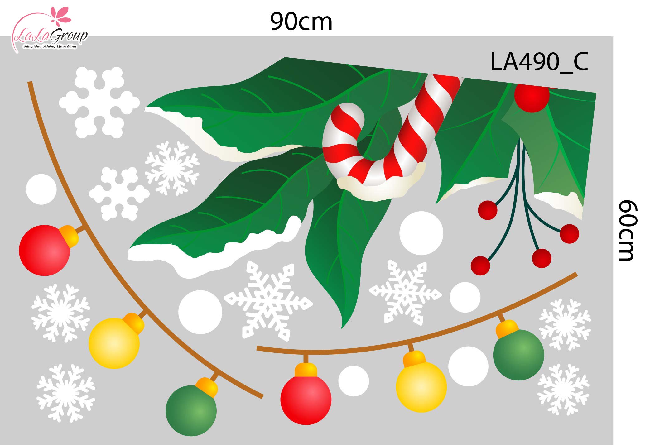 Combo Decal Trang Trí Noel Gấu Trắng Và Người Tuyết Vui Vẻ Bên Cây Thông Xanh