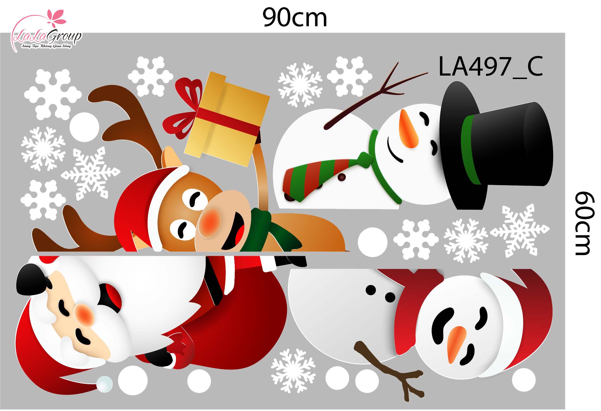 Combo Decal Trang Tr&iacute; Noel &Ocirc;ng Gi&agrave; Noel V&agrave; Những Người Bạn Ph&aacute;t Qu&agrave;