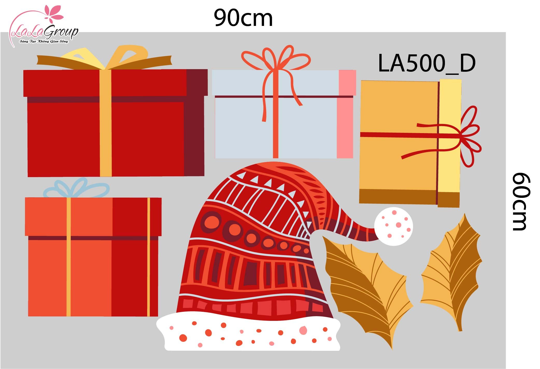 Combo Decal Trang Tr&iacute; Noel C&acirc;y Th&ocirc;ng Xanh V&agrave; Những Phần Qu&agrave; Lung Linh