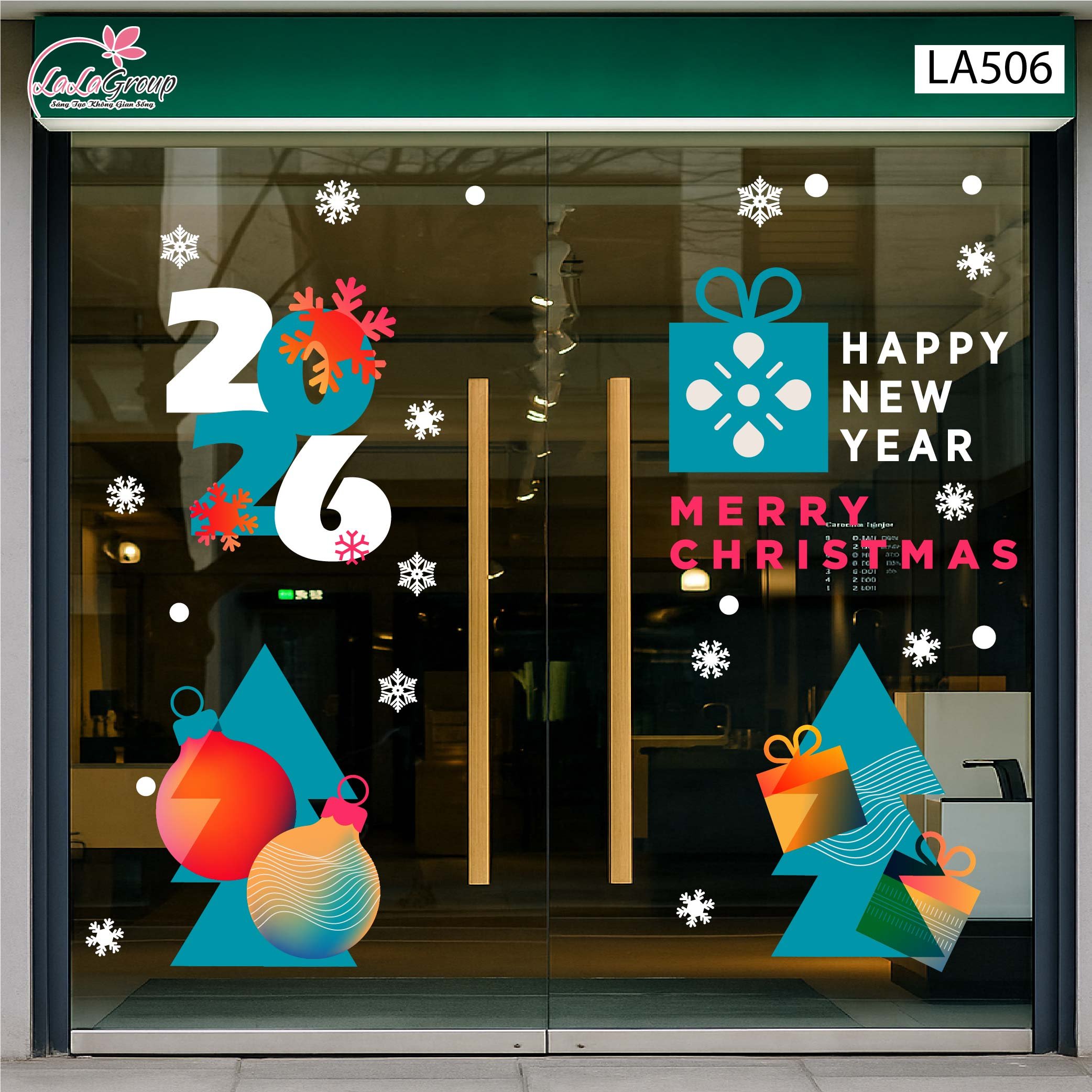 Combo Decal Trang Tr&iacute; Noel Những C&acirc;y Th&ocirc;ng V&agrave; Những Quả Ch&acirc;u Sắc M&agrave;u