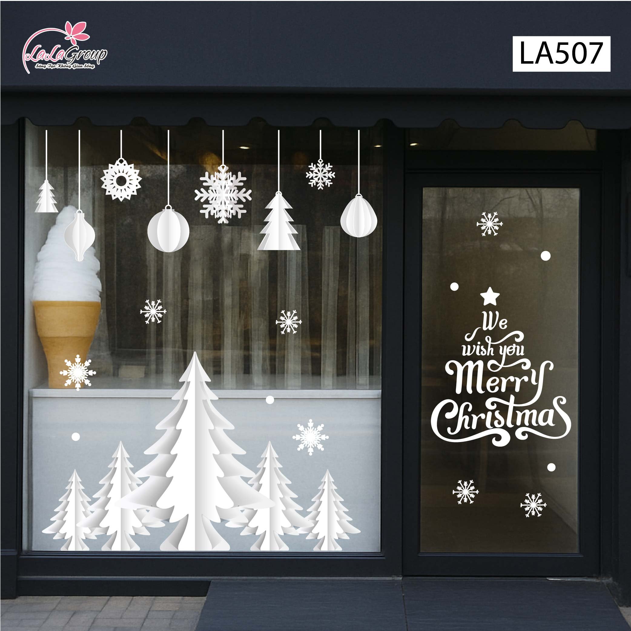 Combo Decal Trang Tr&iacute; Noel C&acirc;y Th&ocirc;ng Tuyết V&agrave; Những Quả Ch&acirc;u Pha L&ecirc; Xinh Xắn