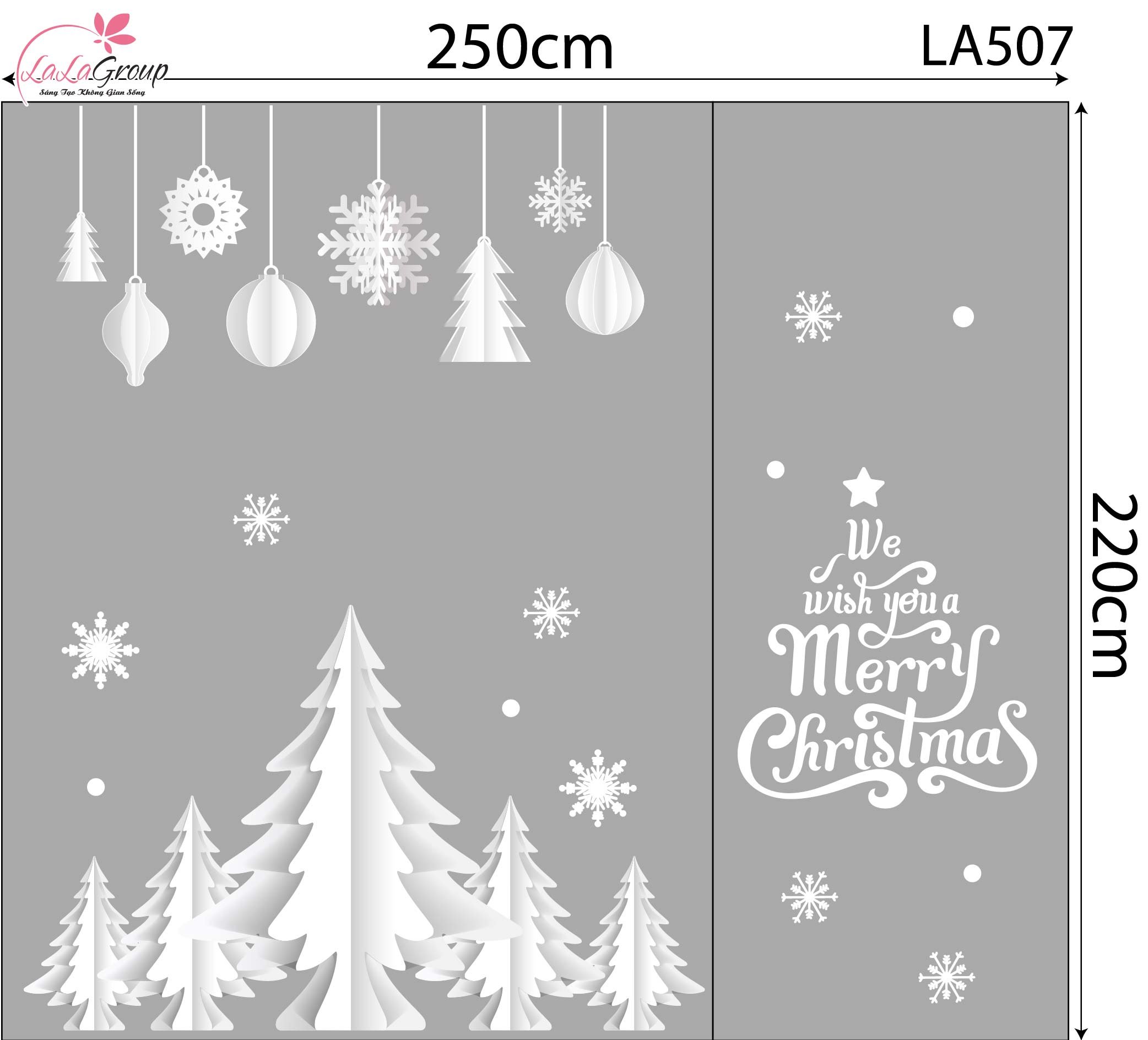 Combo Decal Trang Tr&iacute; Noel C&acirc;y Th&ocirc;ng Tuyết V&agrave; Những Quả Ch&acirc;u Pha L&ecirc; Xinh Xắn