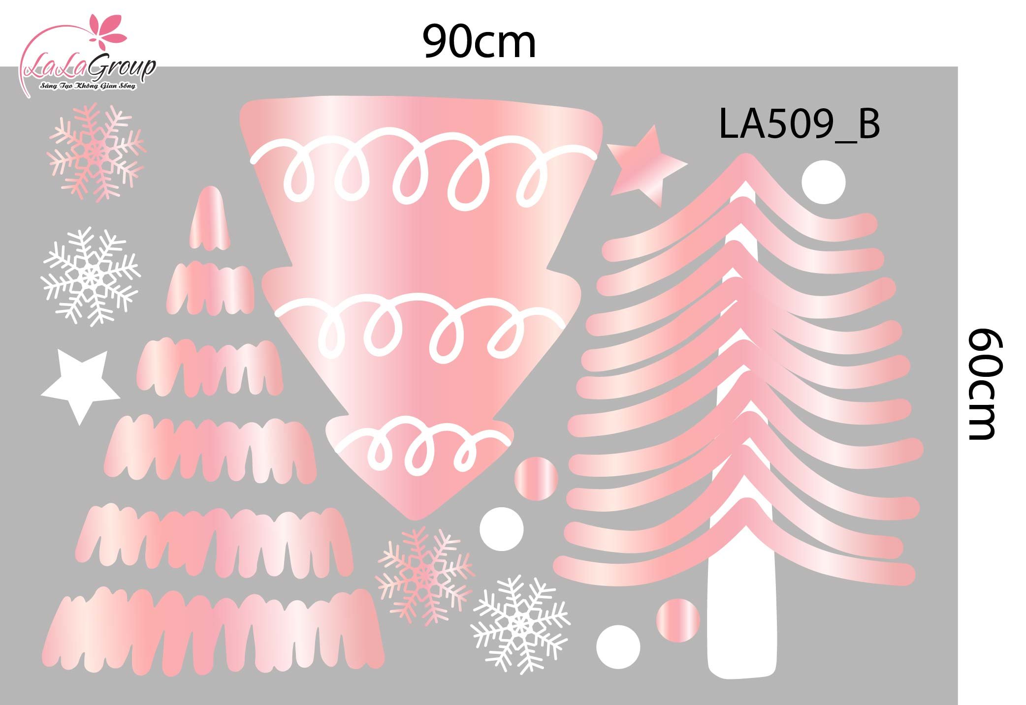 Combo Decal Trang Trí Noel Những Cây Thông Hồng Lung Linh Trong Tuyết